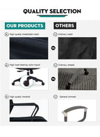 كرسي مكتب شبكي دوار مريح بإطار أسود بدون مسند للرأس، مريح وأنيق للمكتب والمنزل والمحلات التجارية