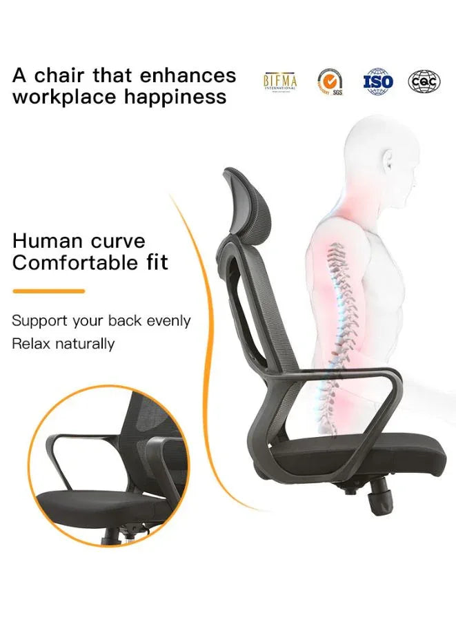 كرسي مكتب تنفيذي عالي الظهر مع مسند للرأس، ارتفاع قابل للتعديل وقاعدة من الكروم للمكتب والمنزل 