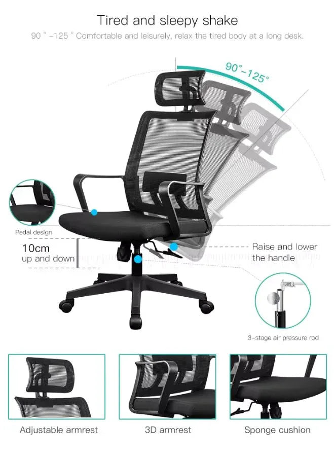 Black office chair with adjustable features on a white background