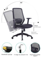 Black Frame Medium Back Executive Ergonomic Mesh Office Chair With Back Support
