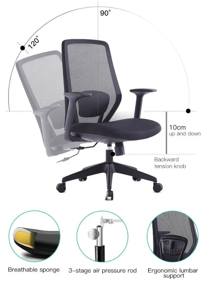 Black Frame Medium Back Executive Ergonomic Mesh Office Chair With Back Support