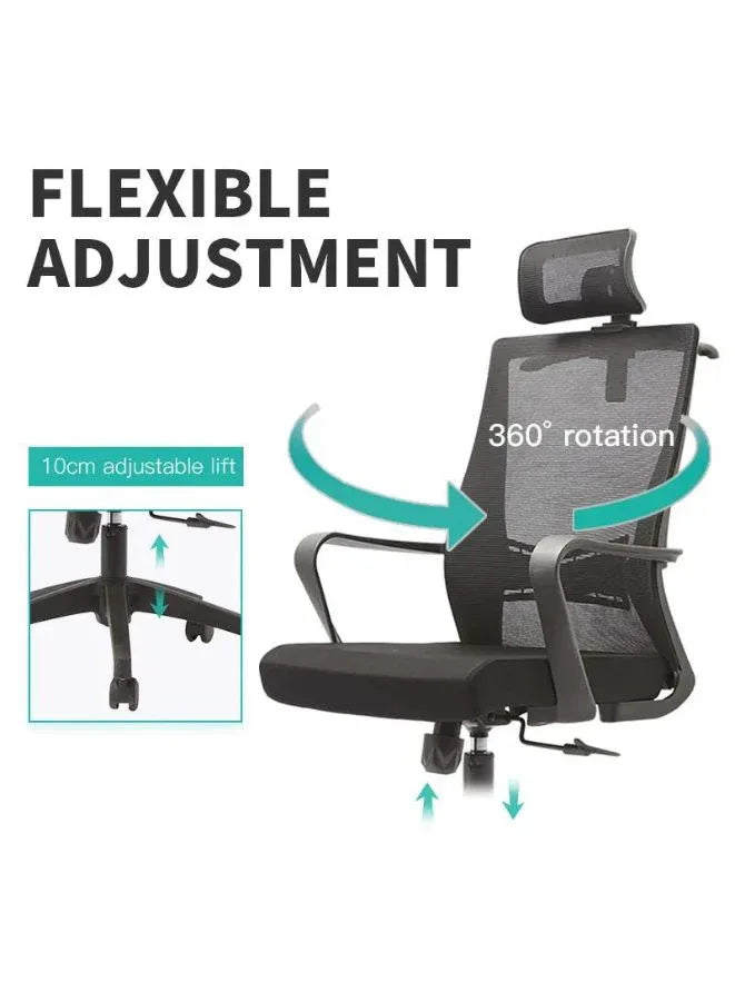 Ergonomic Mesh Office Chair with Adjustable Headrest, Breathable Mesh Back and Armrest, Molded Sponge Seat, Tilt and Height Adjustable Mechanism