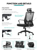 Ergonomic Mesh Office Chair with Adjustable Headrest, Breathable Mesh Back and Armrest, Molded Sponge Seat, Tilt and Height Adjustable Mechanism
