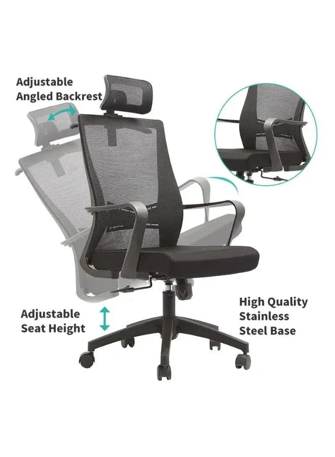 Ergonomic Mesh Office Chair with Adjustable Headrest, Breathable Mesh Back and Armrest, Molded Sponge Seat, Tilt and Height Adjustable Mechanism
