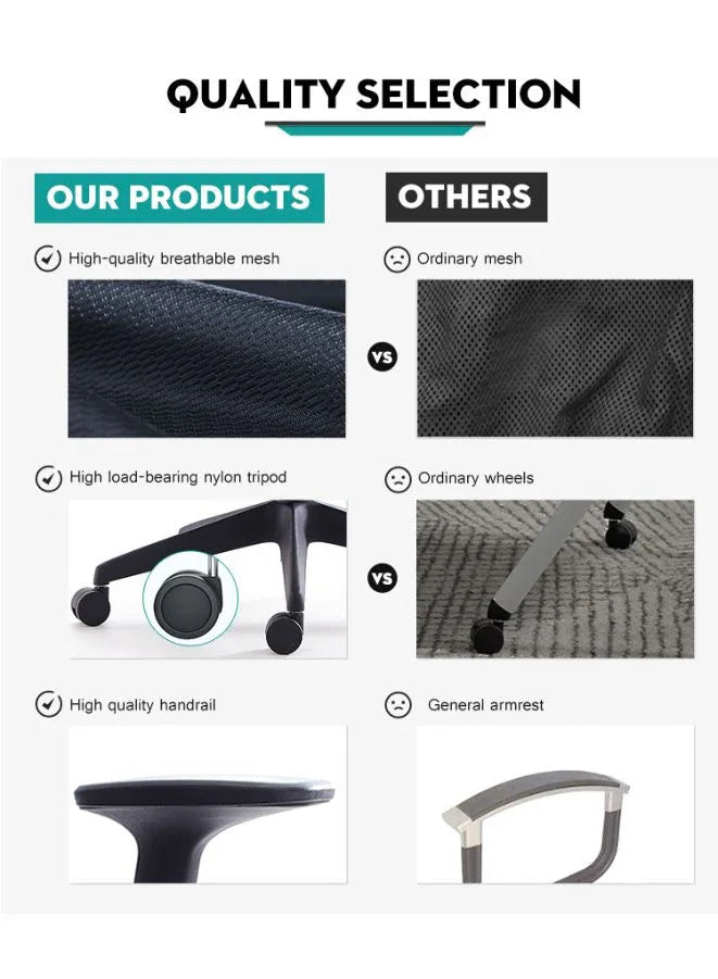 Medium Back Mesh Office Chair with Back Support, Height Adjustable with Tilt and Lock, Breathable Mesh Design, Grade 3 Gas Lift, 340mm Fiberglass Base, 55mm Nylon Casters