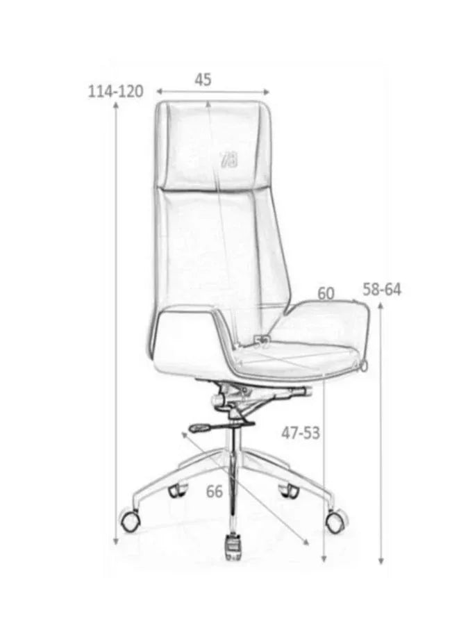 Diagram of an office chair with dimensions labeled