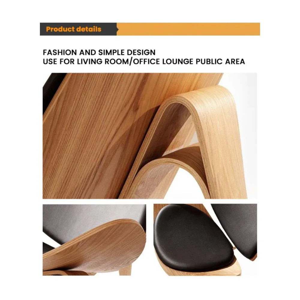 كرسي استرخاء مريح من الجلد الناعم بإطار خشبي | مثالي لبهو المكتب، وغرفة المعيشة، وغرف الانتظار