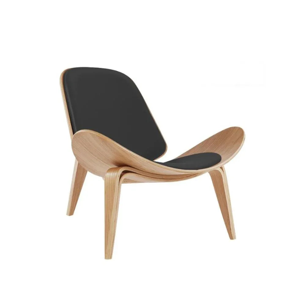 كرسي استرخاء مريح من الجلد الناعم بإطار خشبي | مثالي لبهو المكتب، وغرفة المعيشة، وغرف الانتظار