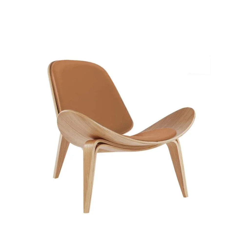 كرسي استرخاء مريح من الجلد الناعم بإطار خشبي | مثالي لبهو المكتب، وغرفة المعيشة، وغرف الانتظار