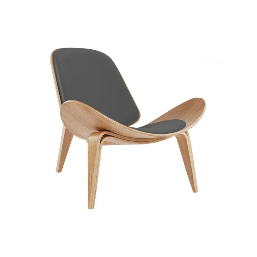 كرسي استرخاء مريح من الجلد الناعم بإطار خشبي | مثالي لبهو المكتب، وغرفة المعيشة، وغرف الانتظار