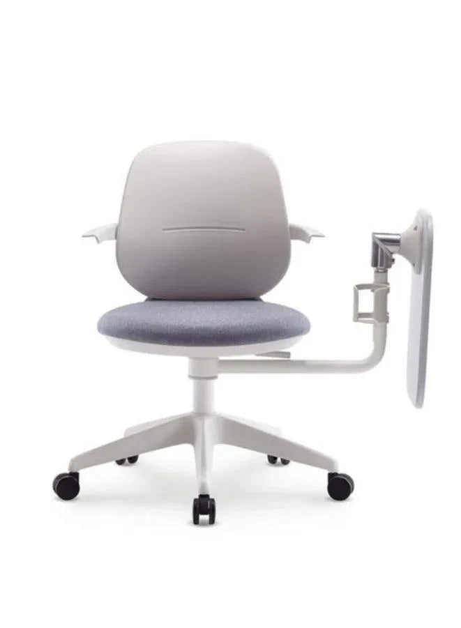 Front view of grey training chair with attached writing pad