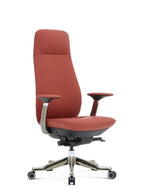 Red office chair with a high backrest on a white background