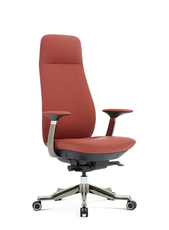 Red office chair with a high backrest on a white background