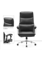 Black office chair with detailed features on a white background