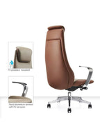 Brown office chair with PU padded headrest and armrests on a white background