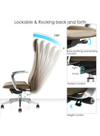 Ergonomic office chair with lockable and rocking back features on a white background