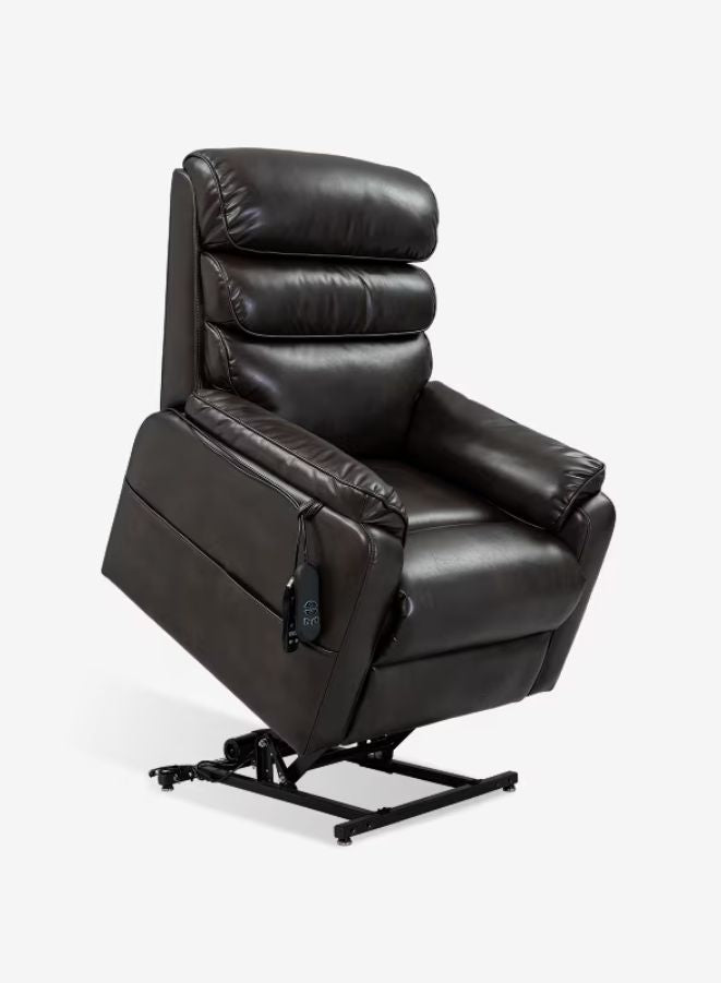 Dark brown leather recliner chair on a white background