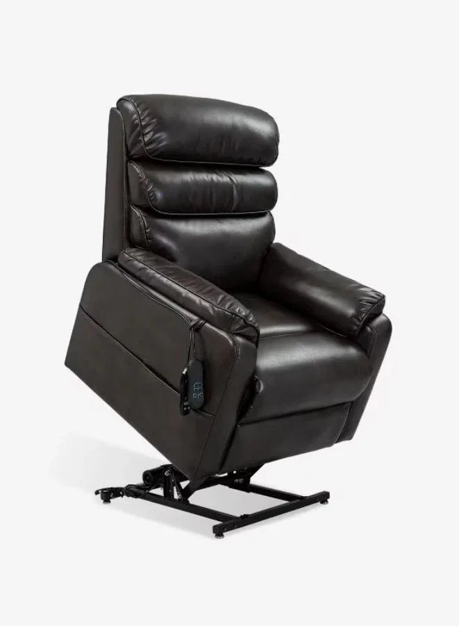 Dark brown leather recliner chair on a white background