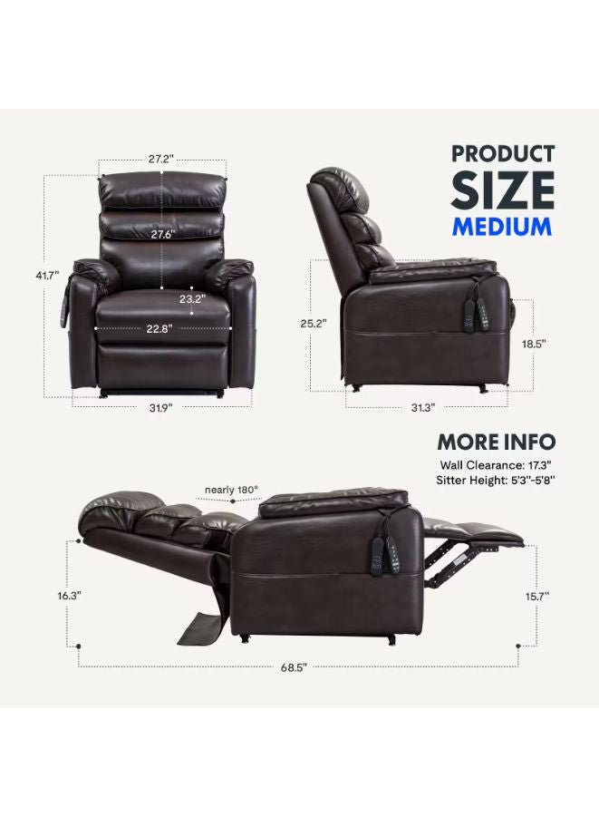 Dimensions of recliner chair with measurements on a white background