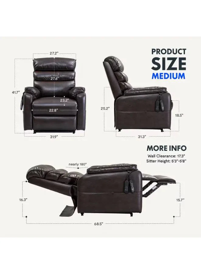 Dimensions of recliner chair with measurements on a white background