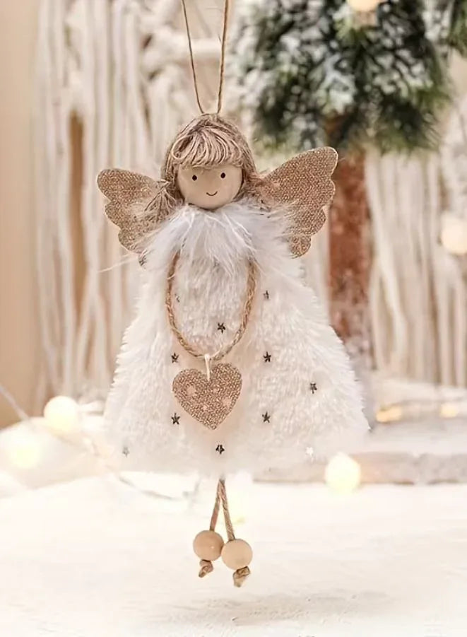 قلادة دمية ملاك عيد الميلاد من القطيفة، زينة معلقة لشجرة عيد الميلاد، عبوة من 3 قطع 