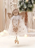 قلادة دمية ملاك عيد الميلاد من القطيفة، زينة معلقة لشجرة عيد الميلاد، عبوة من 3 قطع 