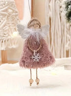 قلادة دمية ملاك عيد الميلاد من القطيفة، زينة معلقة لشجرة عيد الميلاد، عبوة من 3 قطع 