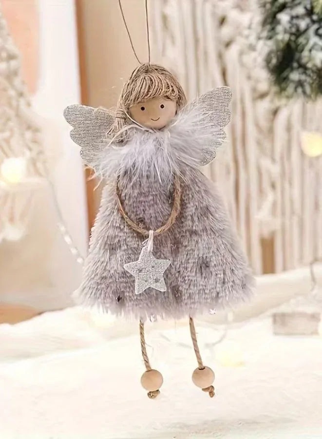 قلادة دمية ملاك عيد الميلاد من القطيفة، زينة معلقة لشجرة عيد الميلاد، عبوة من 3 قطع 