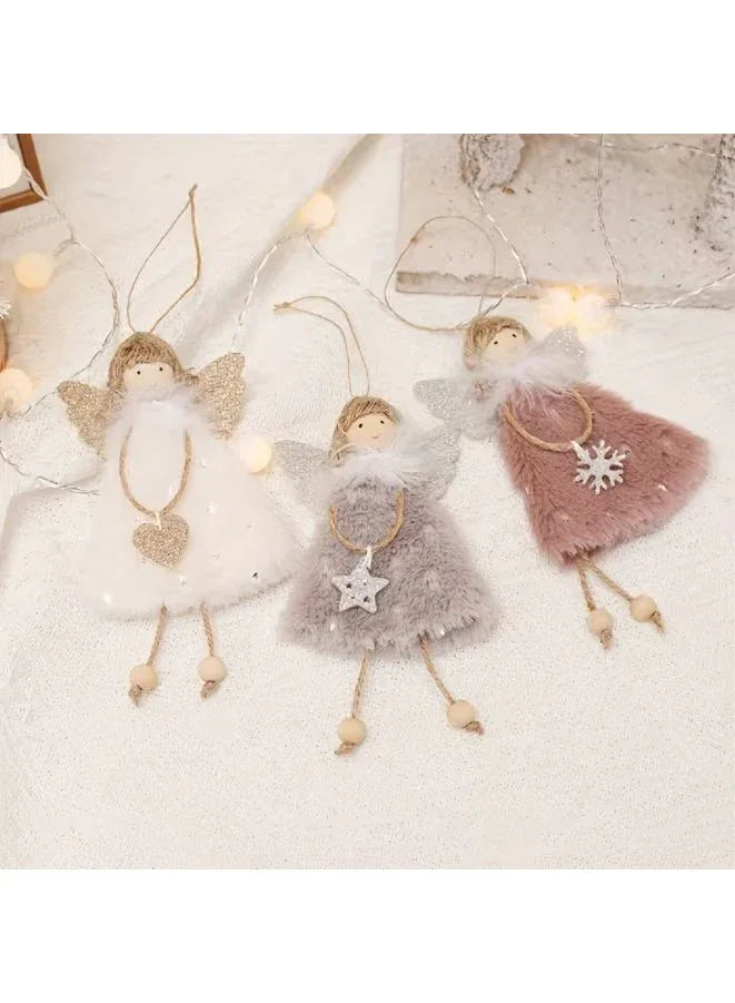 قلادة دمية ملاك عيد الميلاد من القطيفة، زينة معلقة لشجرة عيد الميلاد، عبوة من 3 قطع 