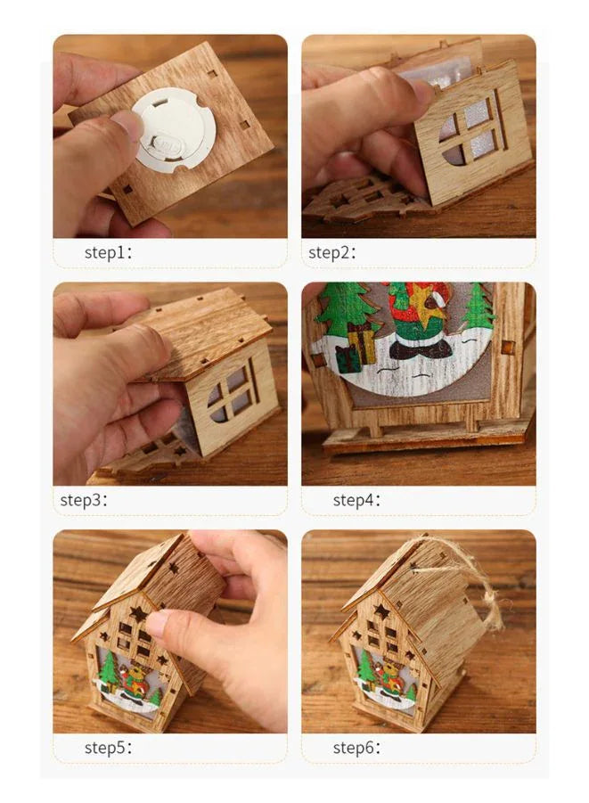 زينة عيد الميلاد الخشبية مع أضواء - زينة احتفالية للعطلات الداخلية (مجموعة من 4 قطع)