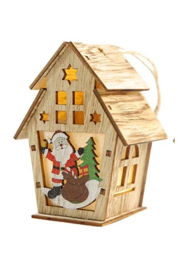 زينة عيد الميلاد الخشبية مع أضواء - زينة احتفالية للعطلات الداخلية (مجموعة من 4 قطع)