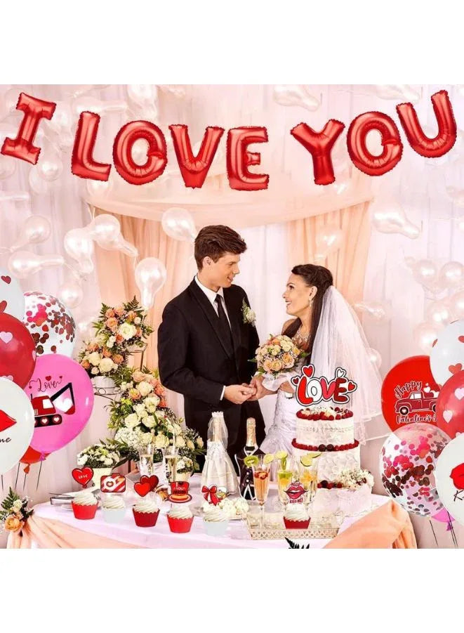 Valentine's Day I LOVE YOU Red Foil Balloons Garland For Wedding, Valentine's Day, Mother's day Party Background Decoration Supplies