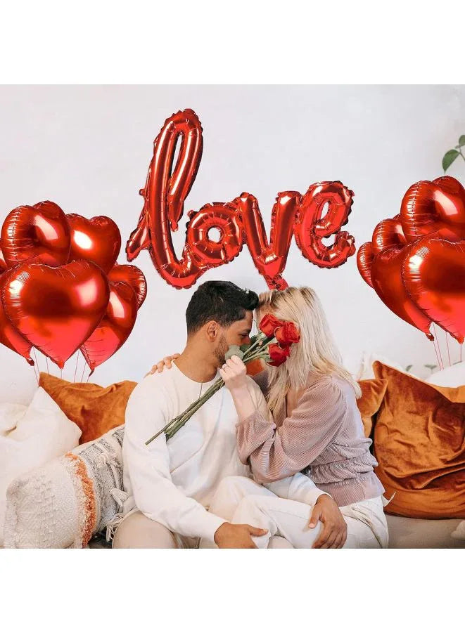 Valentine's Day "LOVE" and 20 hearts Red Foil Balloons Garland For Wedding, Valentine's Day, Mother's day Party Decoration Supplies