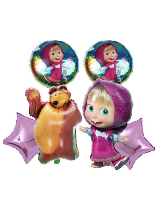 Set of Masha and the Bear balloons on a white background