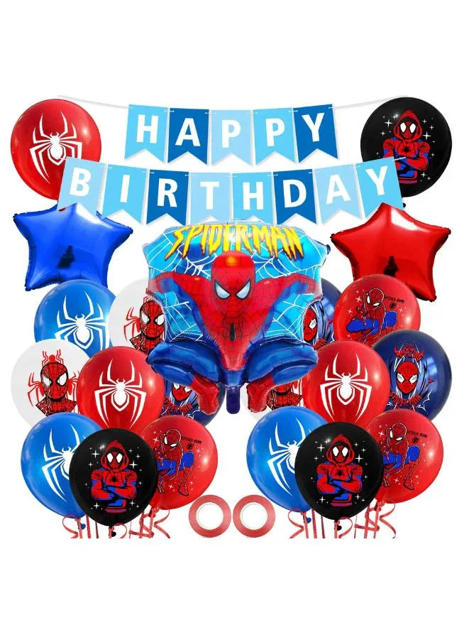 Spiderman Balloon Decoration Set for Kids Birthday Party – Happy Birthday Banner, Foil & Latex Balloons, Reusable & Easy to Set Up
