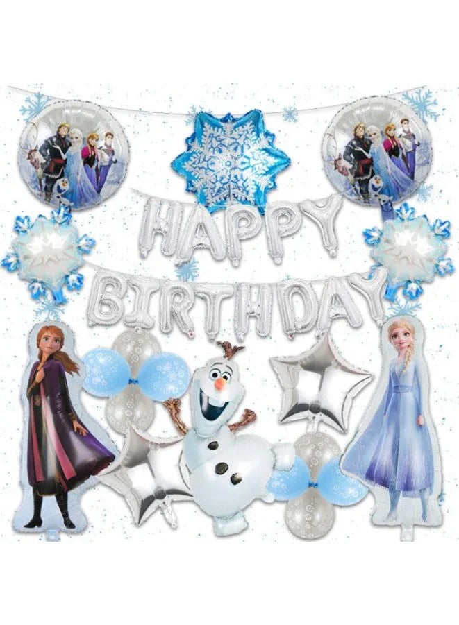 Frozen Birthday Party Foil Balloon Decoration Set – Includes Elsa, Anna, Olaf, Snowflakes & Happy Birthday Banner for Kids Party