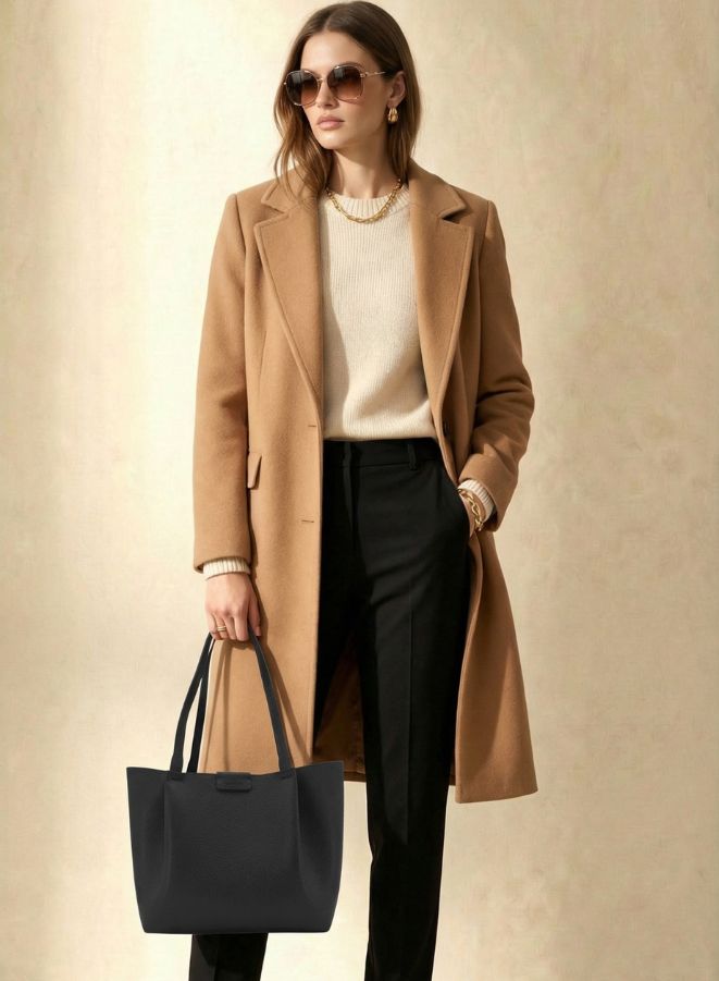 حقيبة كتف من الجلد الطبيعي باللون الأسود