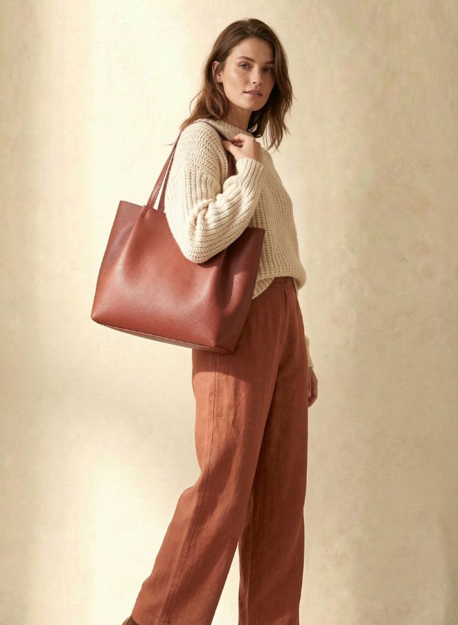 حقيبة جلدية كبيرة الحجم باللون الأحمر