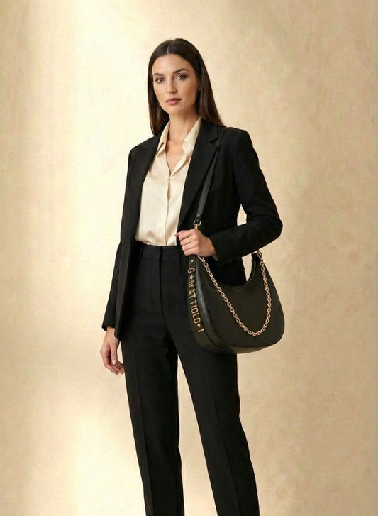 Gai Mattiolo Classic Black Leather Shoulder Bag