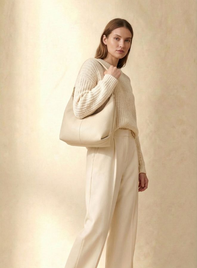 حقيبة كتف بمقبض علوي من الجلد الطبيعي