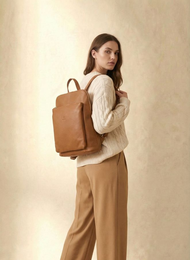 حقيبة كتف مزدوجة من الجلد الطبيعي للنساء من إيفيتي