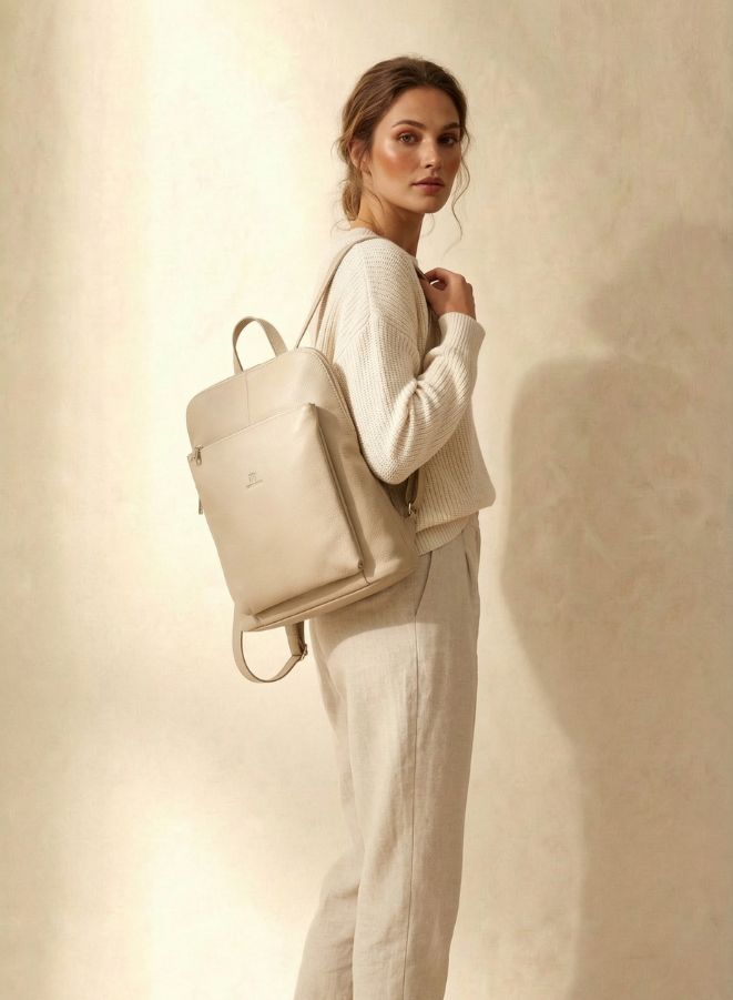 حقيبة كتف مزدوجة من الجلد الطبيعي للنساء من إيفيتي