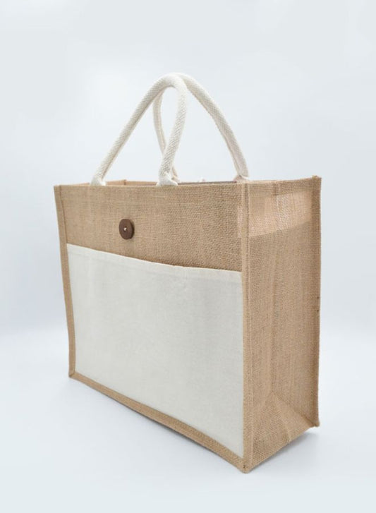 Set of 10 Eco-Friendly Jute Canvas Bag – Natural Jute & Canvas with Button
