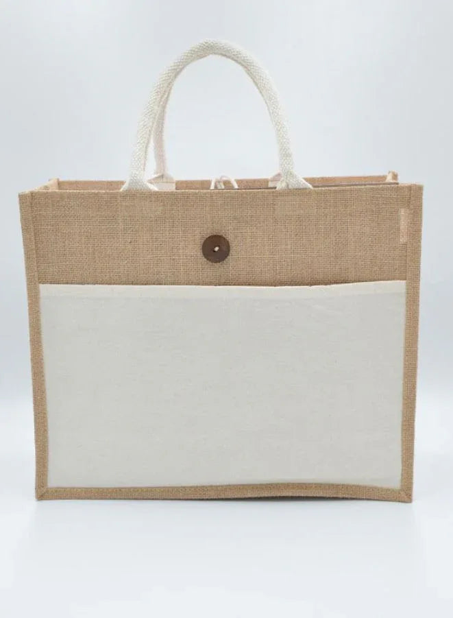 Set of 10 Eco-Friendly Jute Canvas Bag – Natural Jute & Canvas with Button
