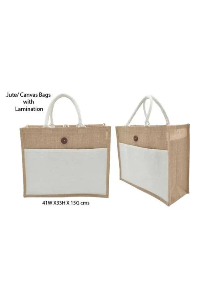 Set of 10 Eco-Friendly Jute Canvas Bag – Natural Jute & Canvas with Button