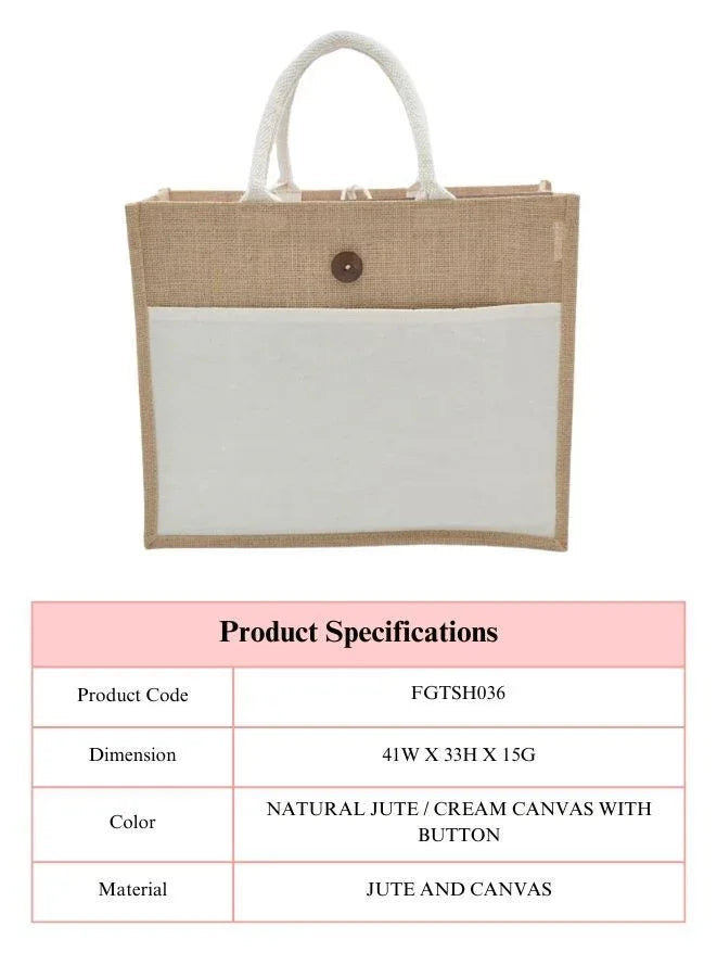 Set of 10 Eco-Friendly Jute Canvas Bag – Natural Jute & Canvas with Button