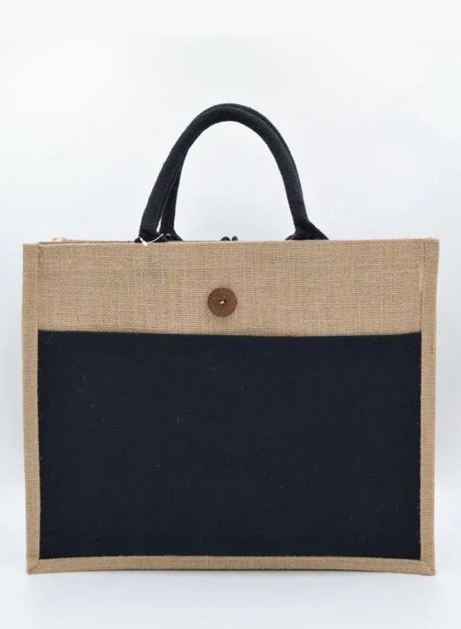 Set of 10 Eco-Friendly Jute Canvas Bag – Natural Jute & Canvas with Button