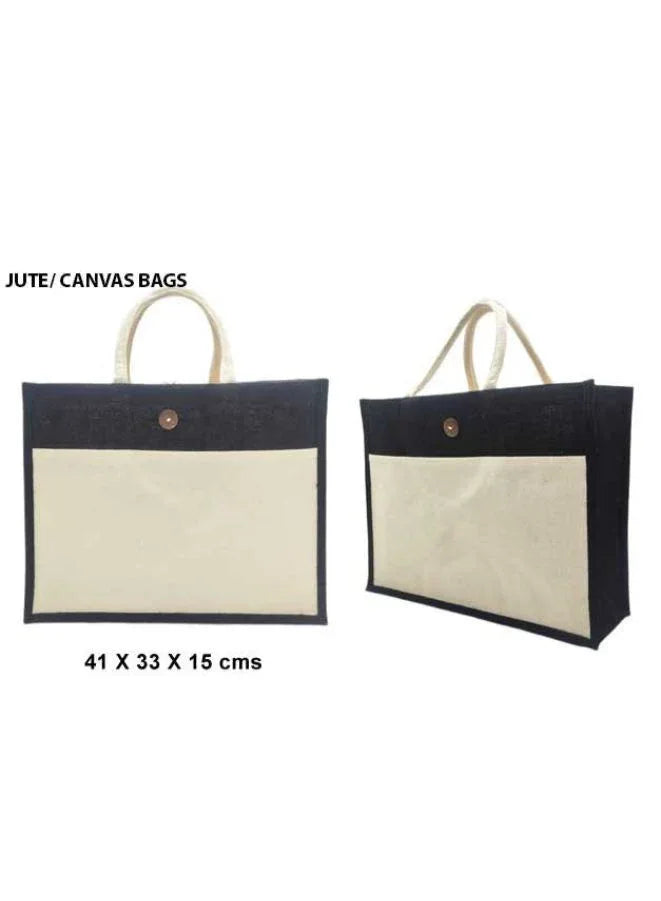 Set of 10 Eco-Friendly Jute Canvas Bag – Natural Jute & Canvas with Button