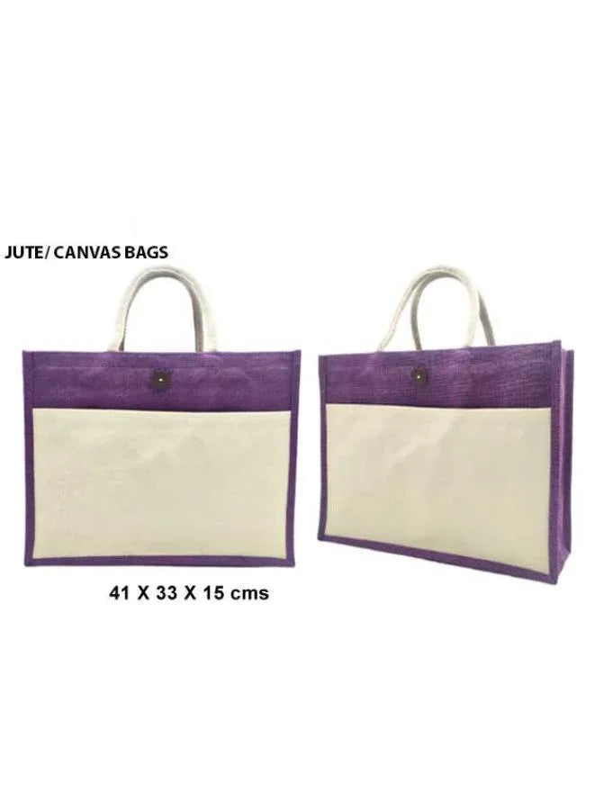 Set of 10 Eco-Friendly Jute Canvas Bag – Natural Jute & Canvas with Button