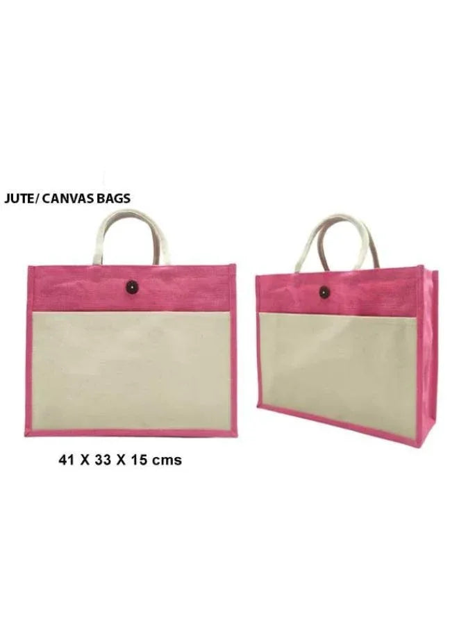 Set of 10 Eco-Friendly Jute Canvas Bag – Natural Jute & Canvas with Button
